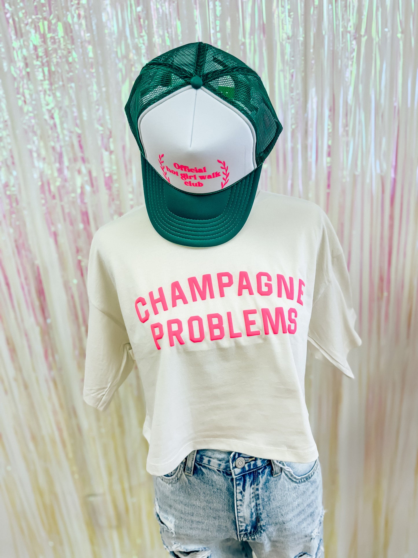 Champagne Problems Cropped Tee - The Tool Store