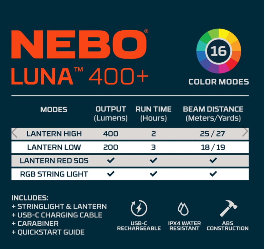 Nebo Luna 400+ 2-in-1: Lantern + Color String Light - The Tool Store