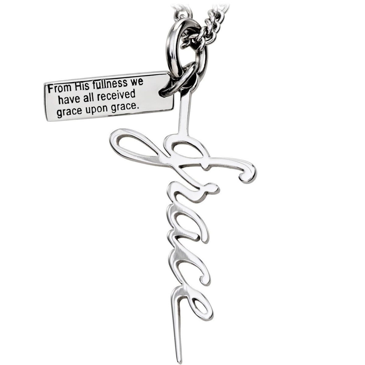 Shields of Strength Women's Stainless Steel Grace Cross Necklace 18in-John 1:16 - The Tool Store