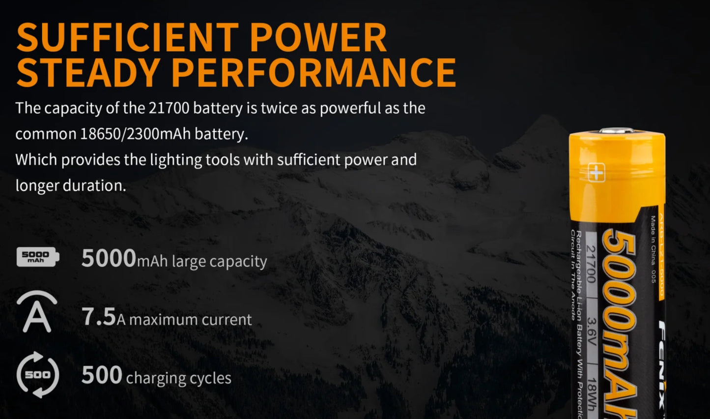 Fenix 21700 Rechargeable LI-ION Battery - 5000 MAH - V2 - The Tool Store