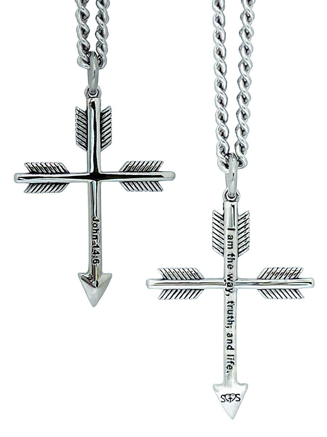 Shields of Strength Men's Stainless Steel Arrow Cross Necklace - John 14:6 - The Tool Store