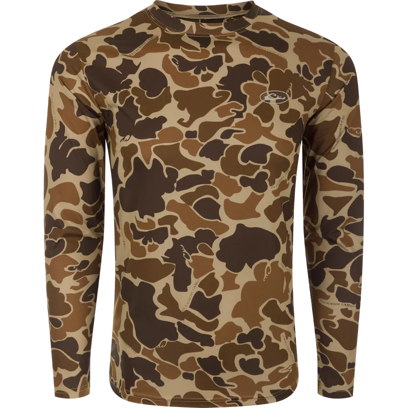 Drake Waterfowl Youth Performance Crew Camo Print LS Old School - The Tool Store