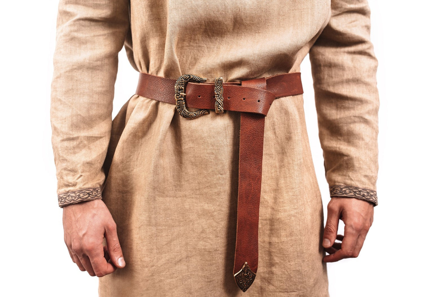 Brown Leather Belt with Brass Buckle & Tip - The Tool Store