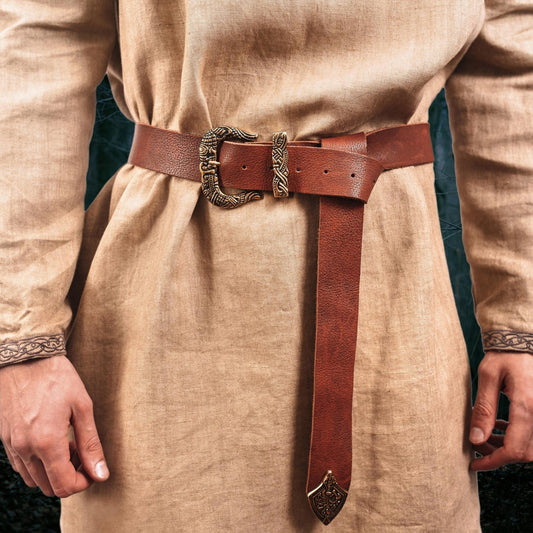 Brown Leather Belt with Brass Buckle & Tip - The Tool Store