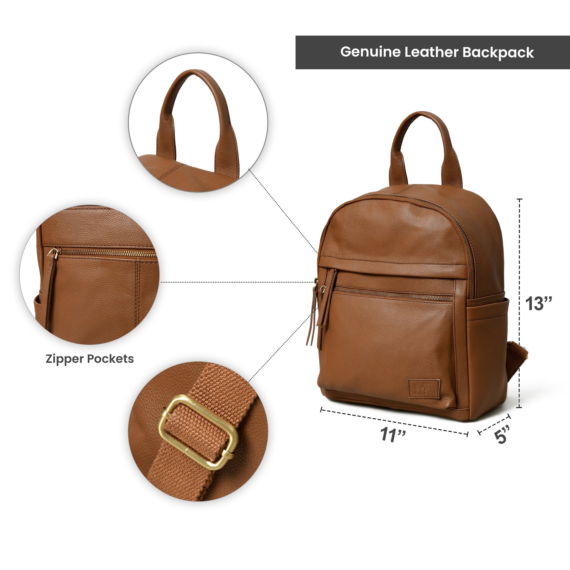 Tan Leather Multi Pocket Women's Backpack - The Tool Store
