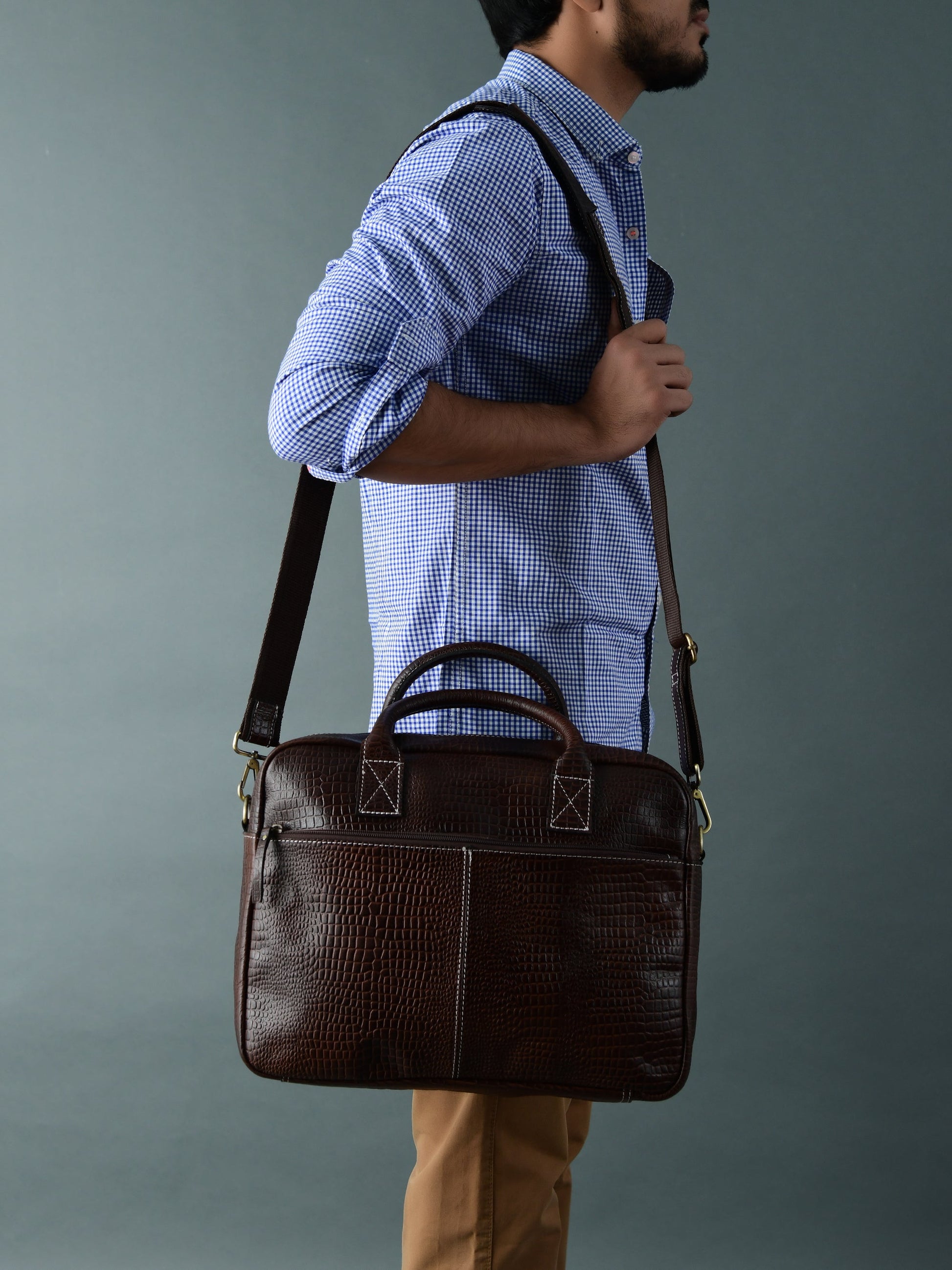 Laurent Leather Briefcase- Dark Brown - The Tool Store