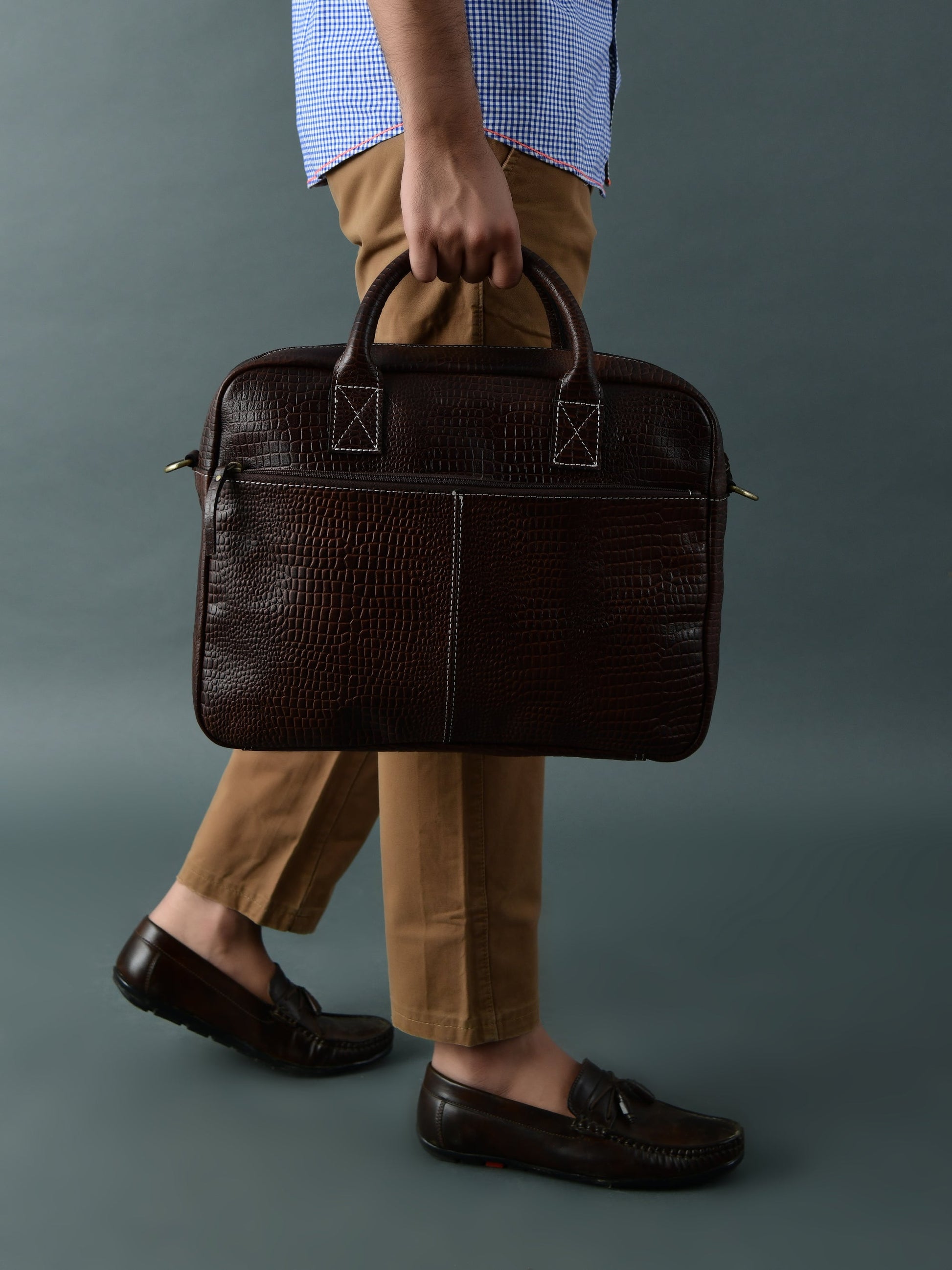 Laurent Leather Briefcase- Dark Brown - The Tool Store