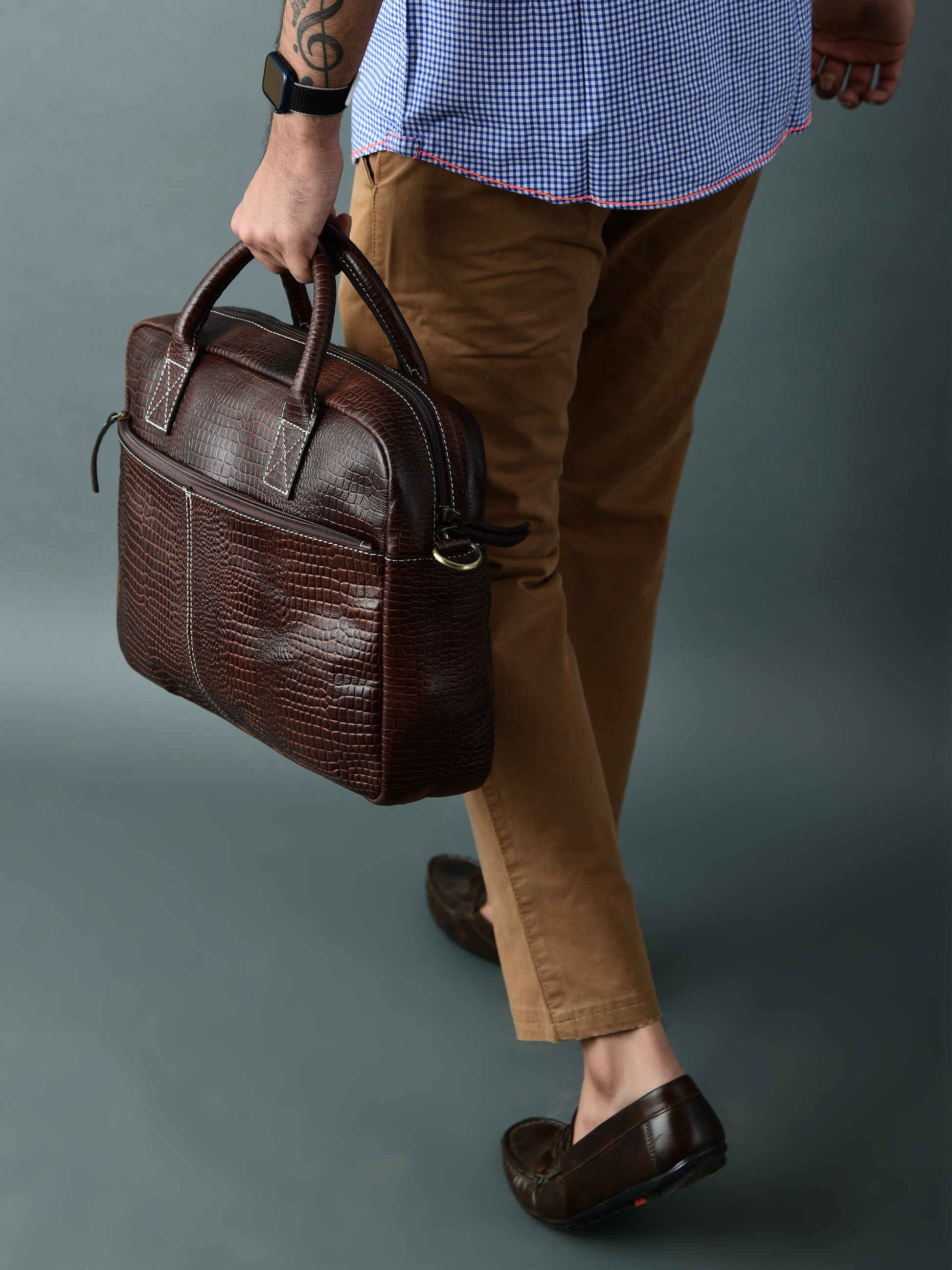 Laurent Leather Briefcase- Dark Brown - The Tool Store