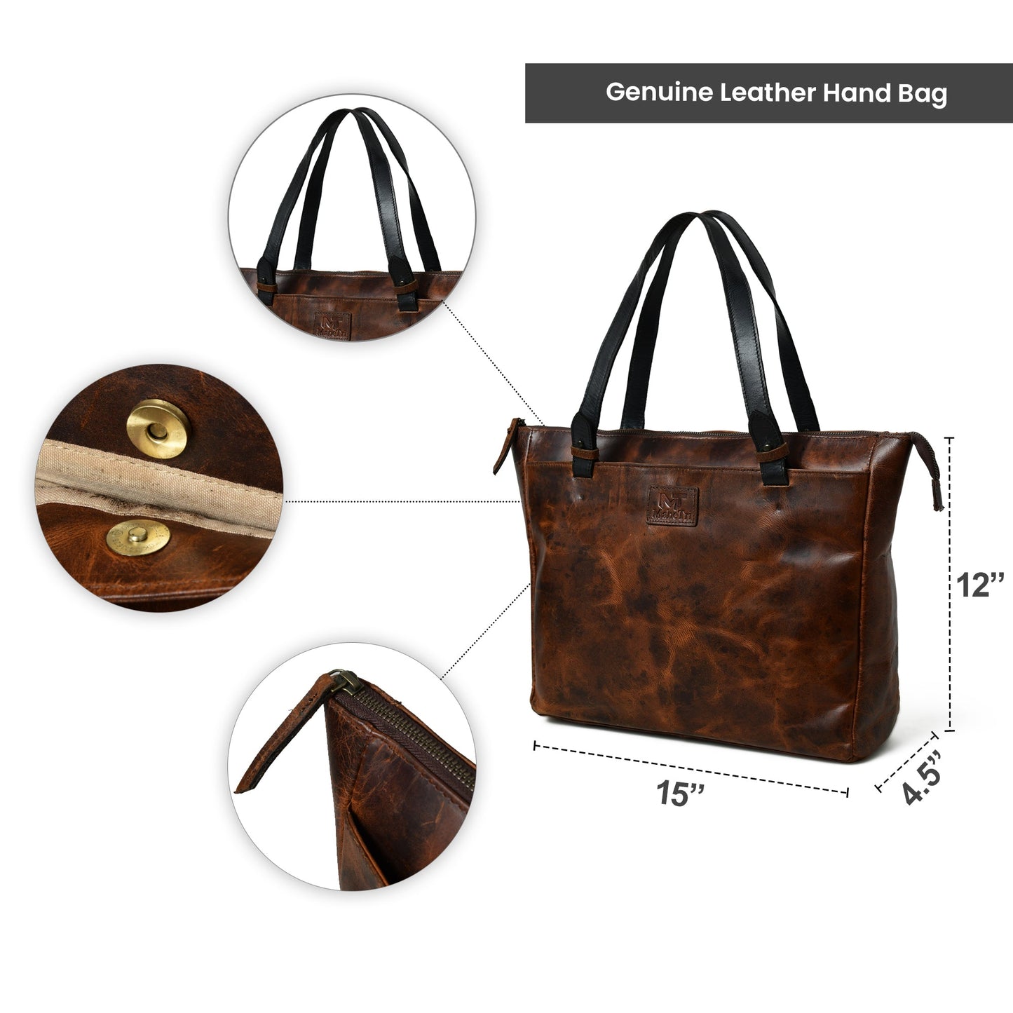 Portland Leather Tote with Zipper - The Tool Store