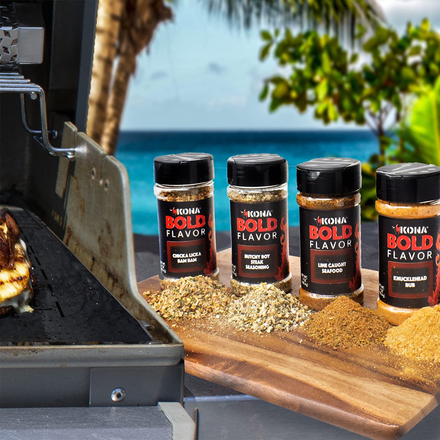 Kona Grilling Spices Gift Set - Bold, Mouth Watering Seasonings For Meat, Poultry, Seafood - Chicka Licka Bam Bam, Butchy Boy Steak, Line Caught Seafood and Knuckle Head Rub - The Tool Store