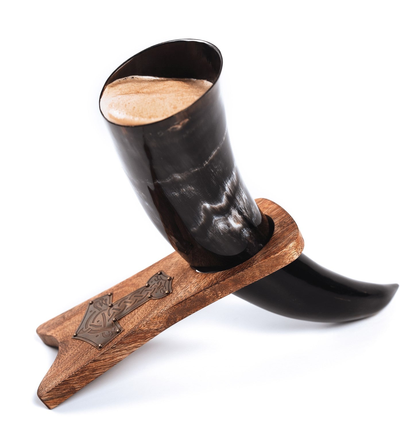 Curved Drinking Horn with Wooden Stand - The Tool Store