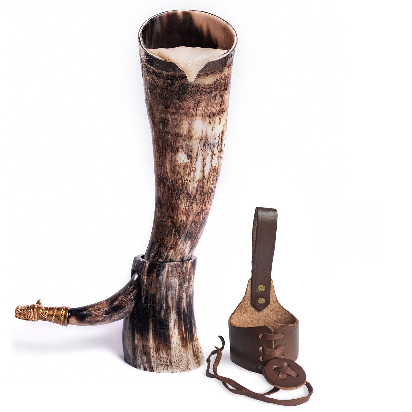 Curved Drinking Horn Bundle with Stand & Holster - The Tool Store