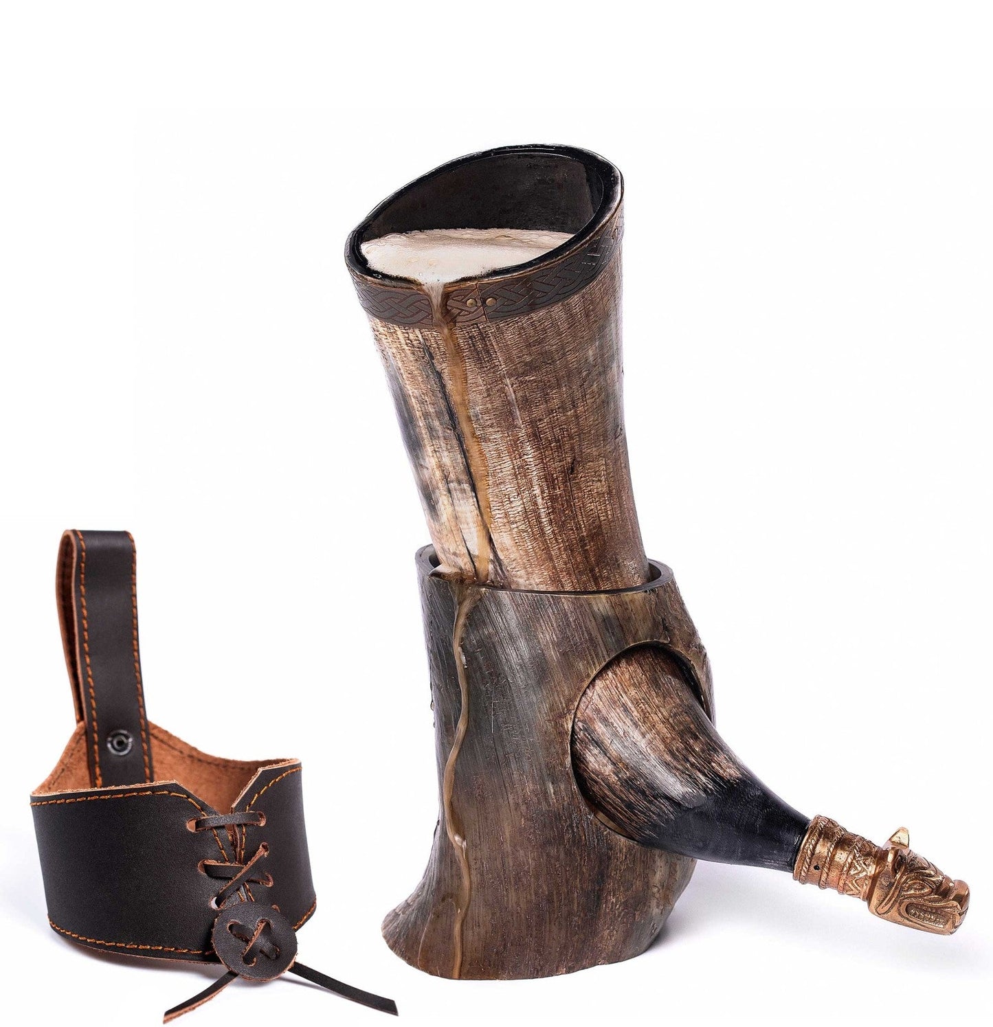 Curved Drinking Horn Bundle with Stand & Holster - The Tool Store