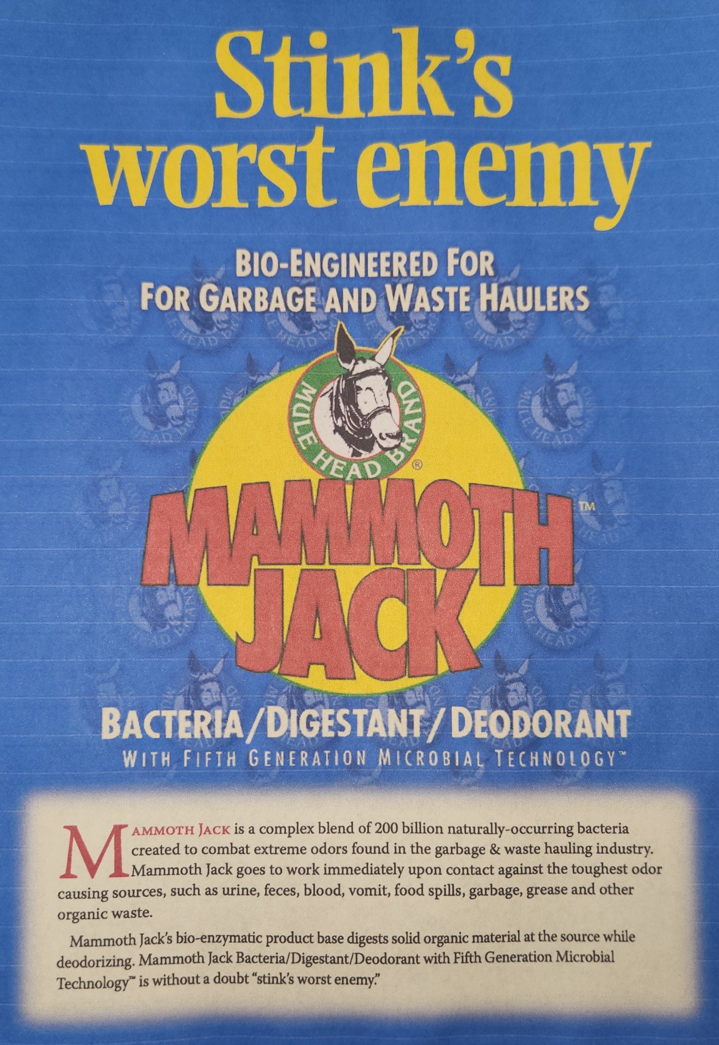 Mule Head Brand Mammoth Jack  Bacteria/Digestant/Deodorant 1 Gallon - The Tool Store