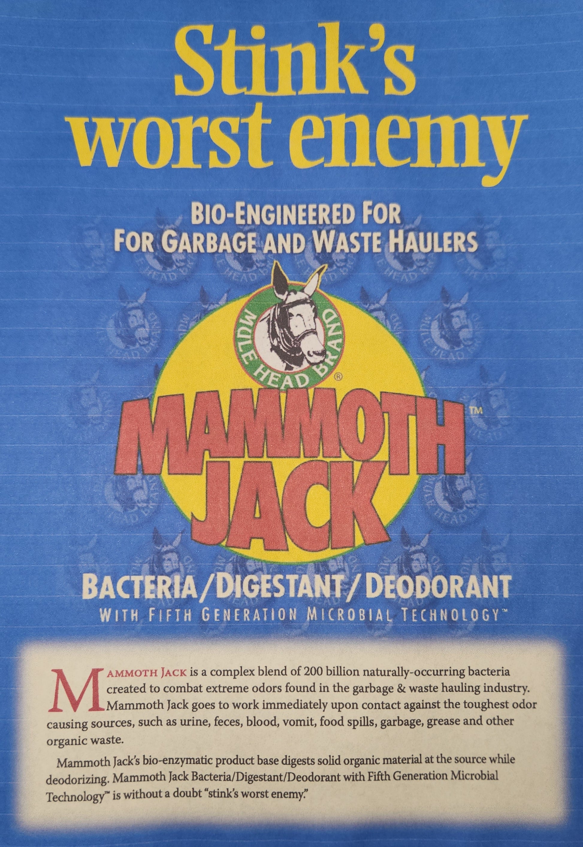 Mule Head Brand Mammoth Jack  Bacteria/Digestant/Deodorant 1 Gallon - The Tool Store