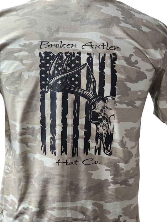Broken Antler Hat Co.- Broken Antler Flag/Deer Skull Shirt - The Tool Store