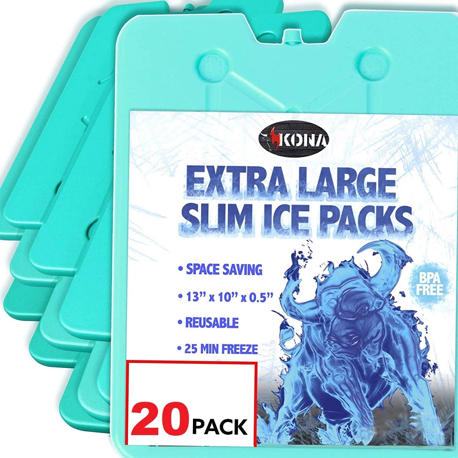 Kona Large Ice Packs for Coolers - Slim Space Saving Design - 25 Minute Freeze Time - The Tool Store