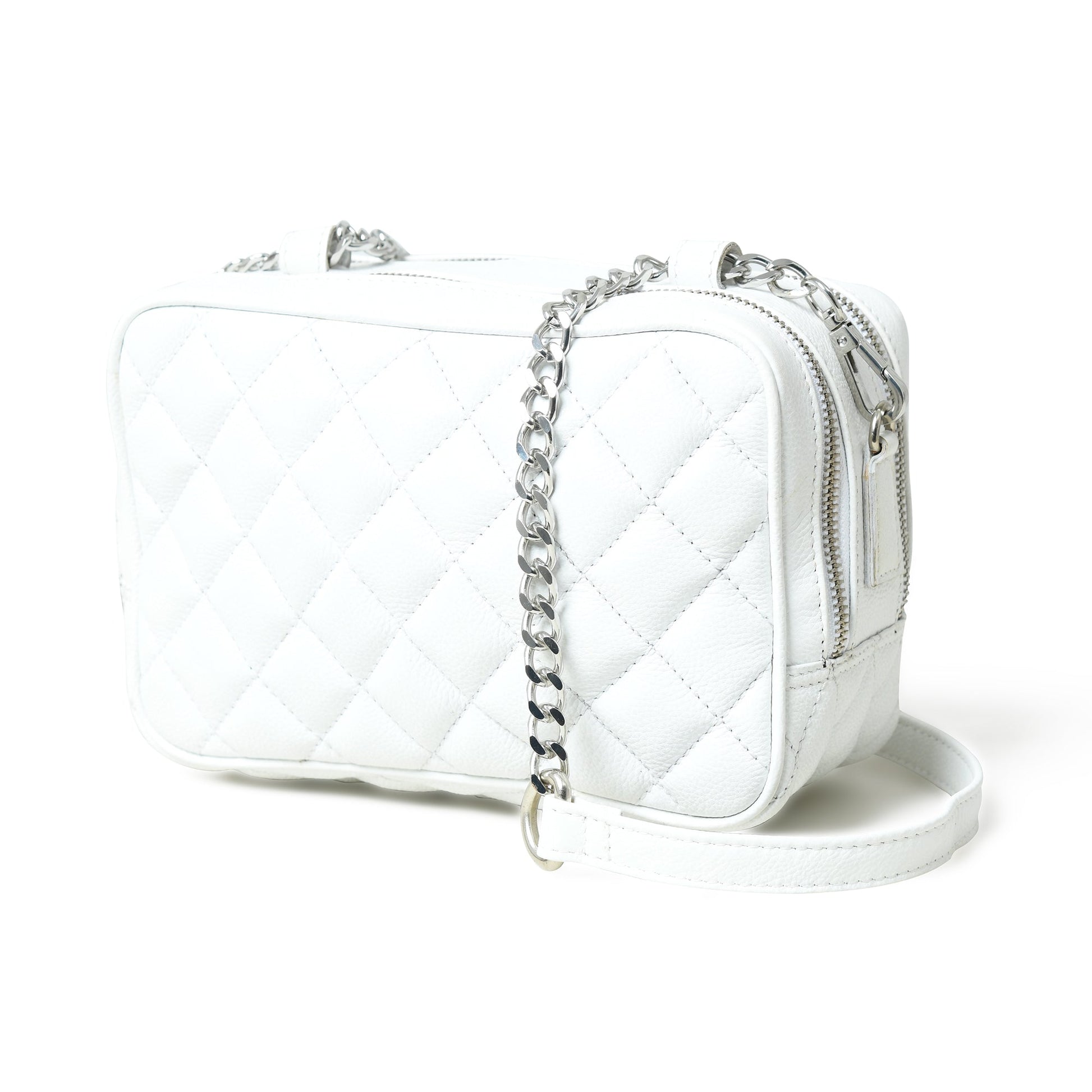 Mini Quilted Crossbody Bag, White - The Tool Store