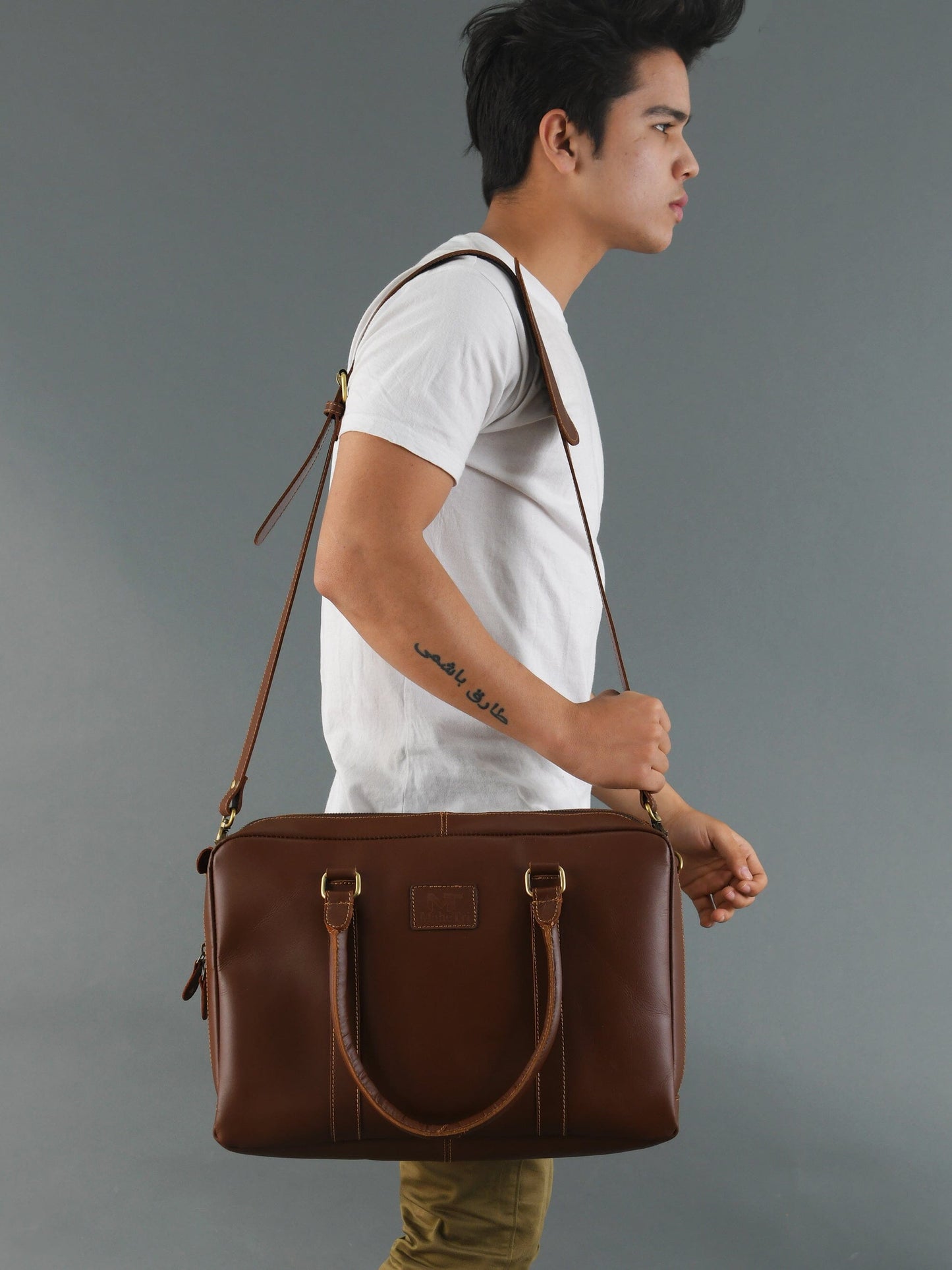 Dixon Brown Buffalo Leather Laptop Office Briefcase - The Tool Store