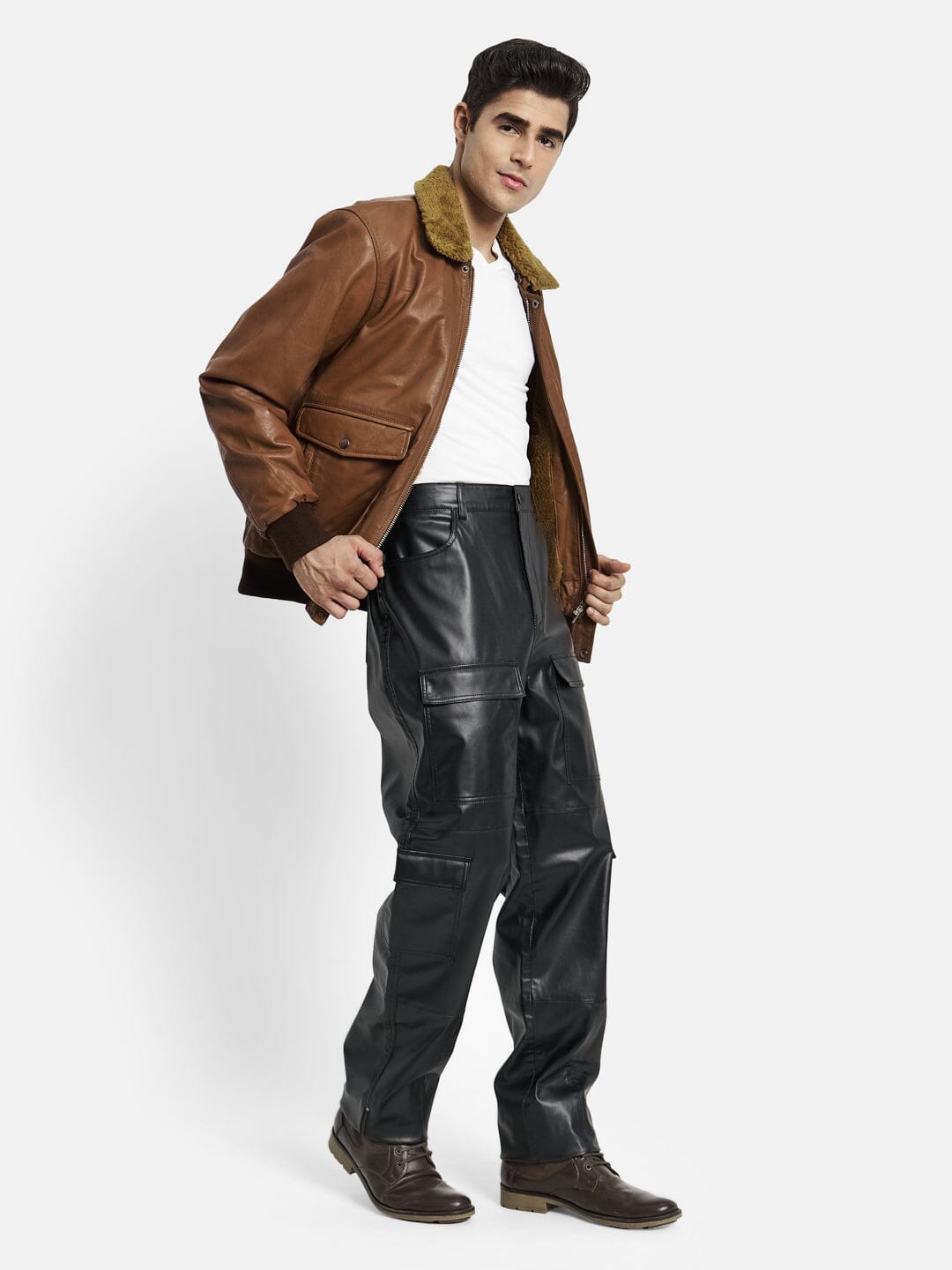 Brown Bomber Leather Jacket - The Tool Store