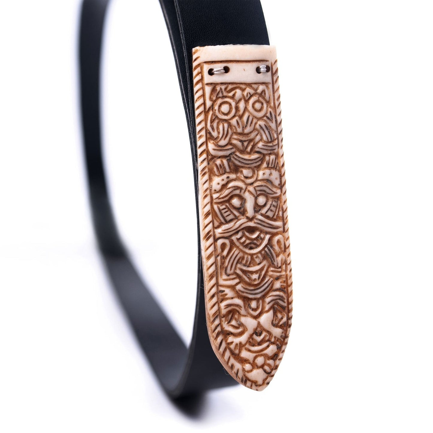 Viking Leather Belt with Hand-Carved Bone Buckle & Tip - The Tool Store