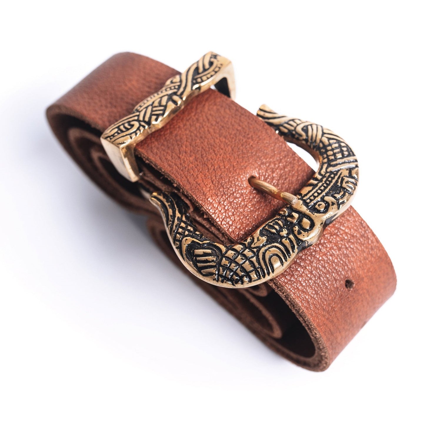 Brown Leather Belt with Brass Buckle & Tip - The Tool Store