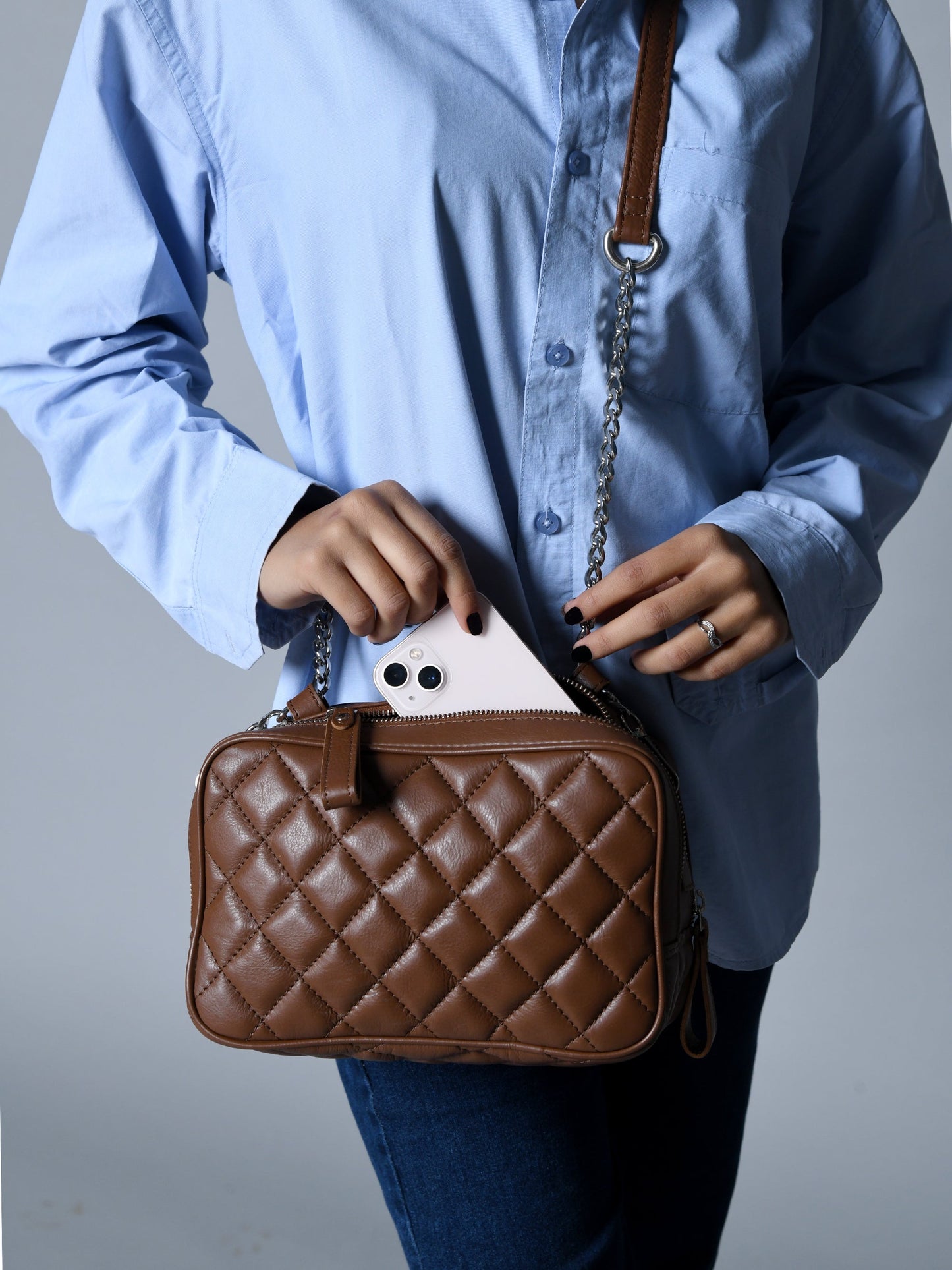 Mini Quilted Crossbody Bag, Rich Brown - The Tool Store