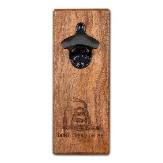 Magnetic Wall Mount Bottle Opener - Don't Tread On Me - Mahogany - The Tool Store