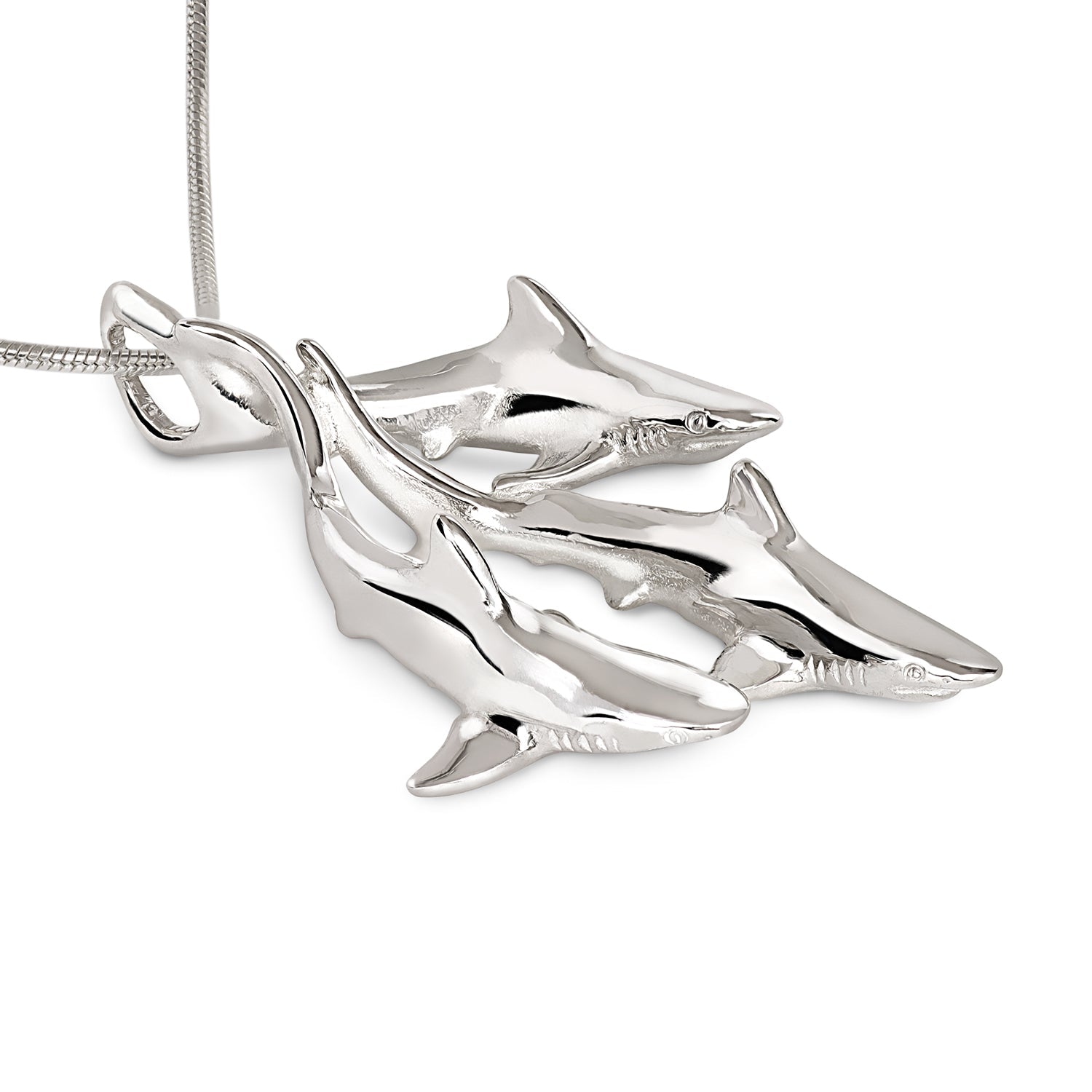 Shark Necklace Sterling Silver- Grey Reef Shark Necklace, Sterling Silver Reef Shark Necklace, Shark Pendant - The Tool Store