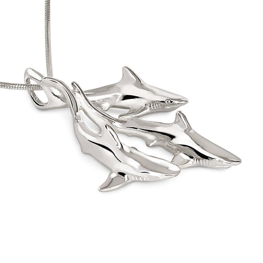 Shark Necklace Sterling Silver- Grey Reef Shark Necklace, Sterling Silver Reef Shark Necklace, Shark Pendant - The Tool Store