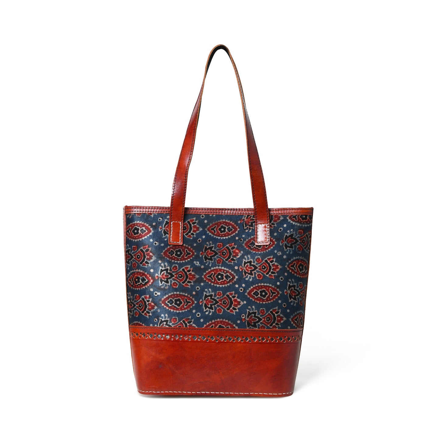 Neela Ajrakh Leather Tote Bag - The Tool Store