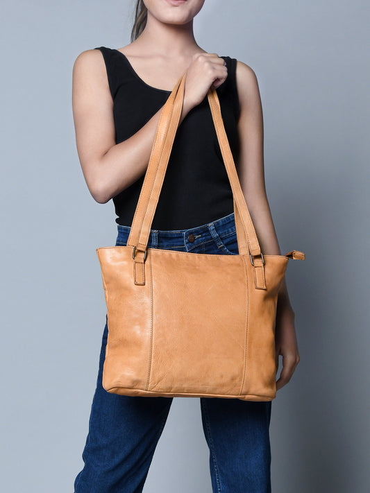 Everyday Elegance Shoulder Tote, Tan - The Tool Store