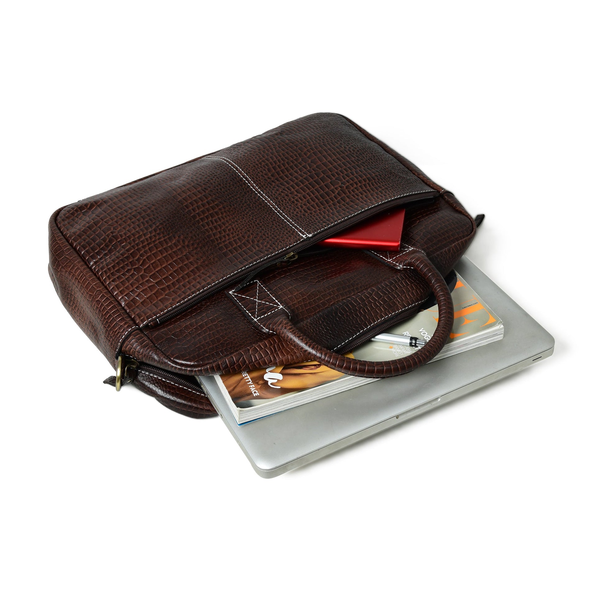 Laurent Leather Briefcase- Dark Brown - The Tool Store