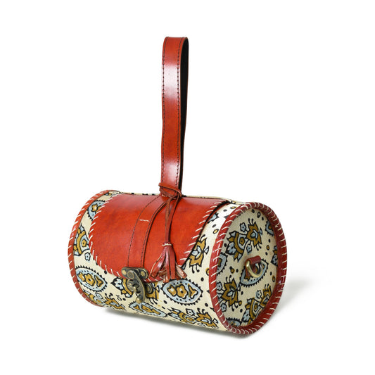 Cylindrical Block Printed Leather Bag - The Tool Store