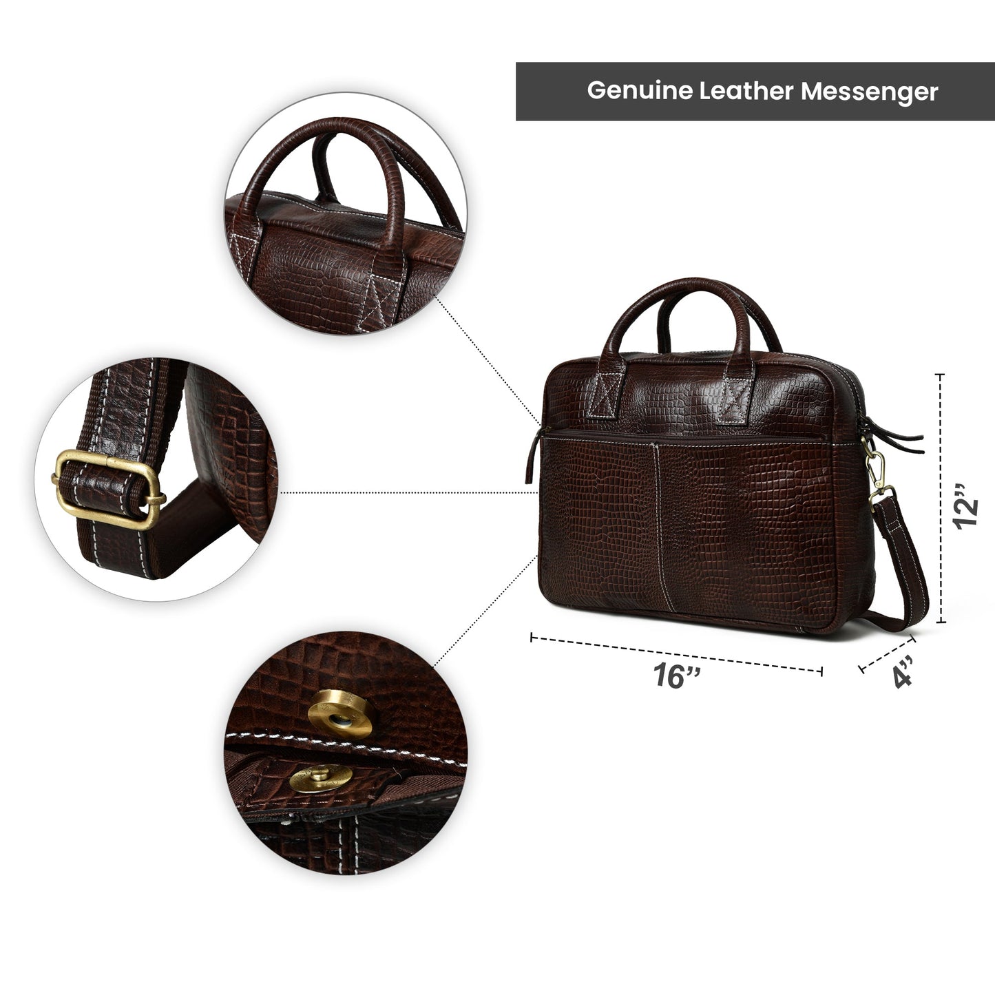 Laurent Leather Briefcase- Dark Brown - The Tool Store