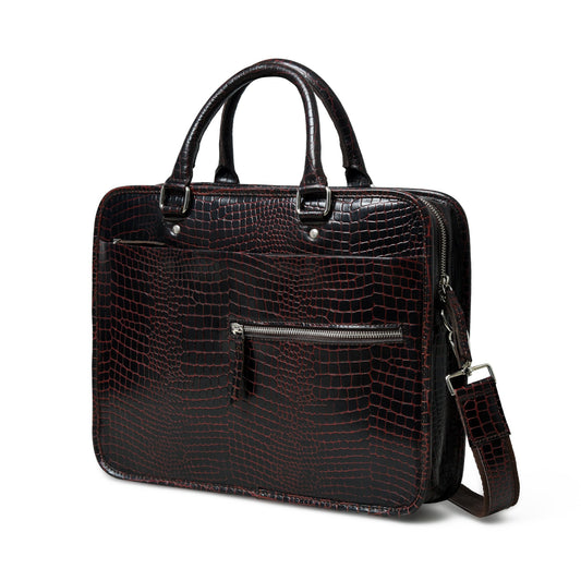 Croco Leather Computer Bag, Dark Brown - The Tool Store
