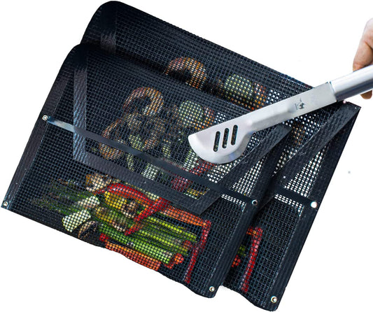 Kona Mesh Grill Bags - For Outdoor & Indoor Grills - Patented Easy Close BBQ Grilling Bags For Veggies - Reusable, Non Stick & Easy to Clean (1 Large and 1 Medium) - The Tool Store