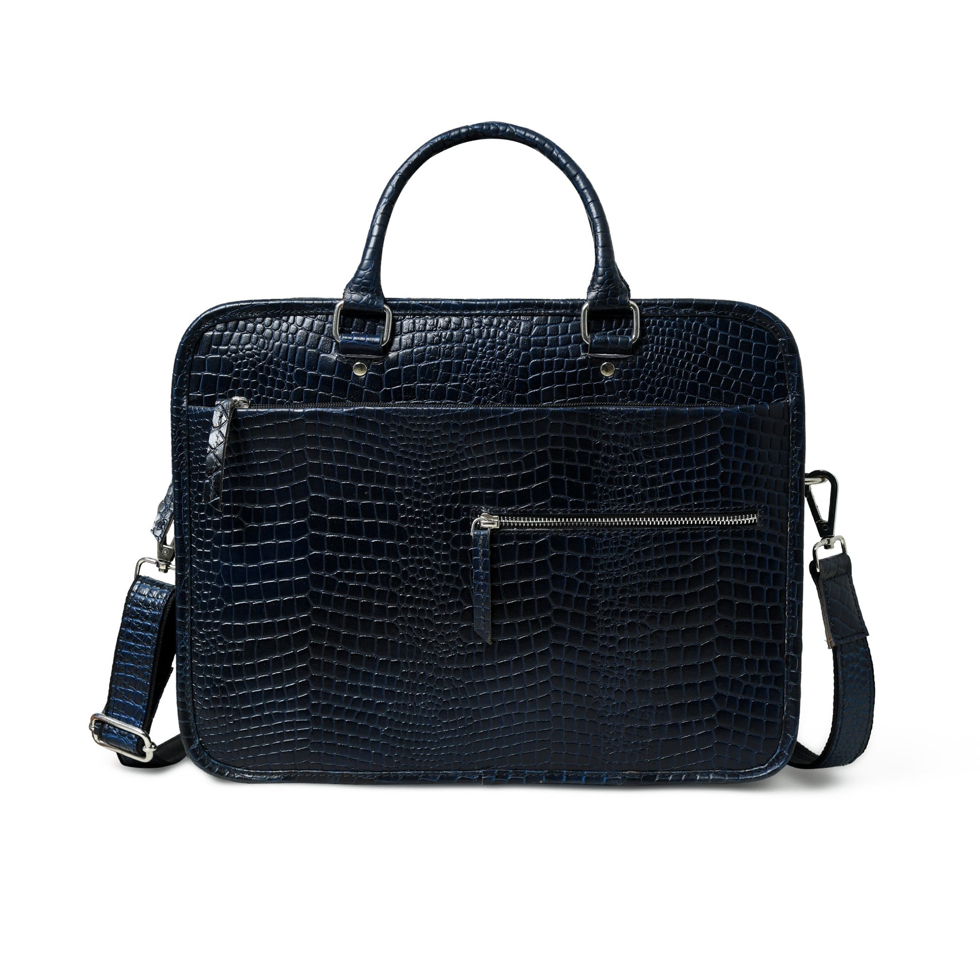 Croco Leather Computer Bag, Navy - The Tool Store