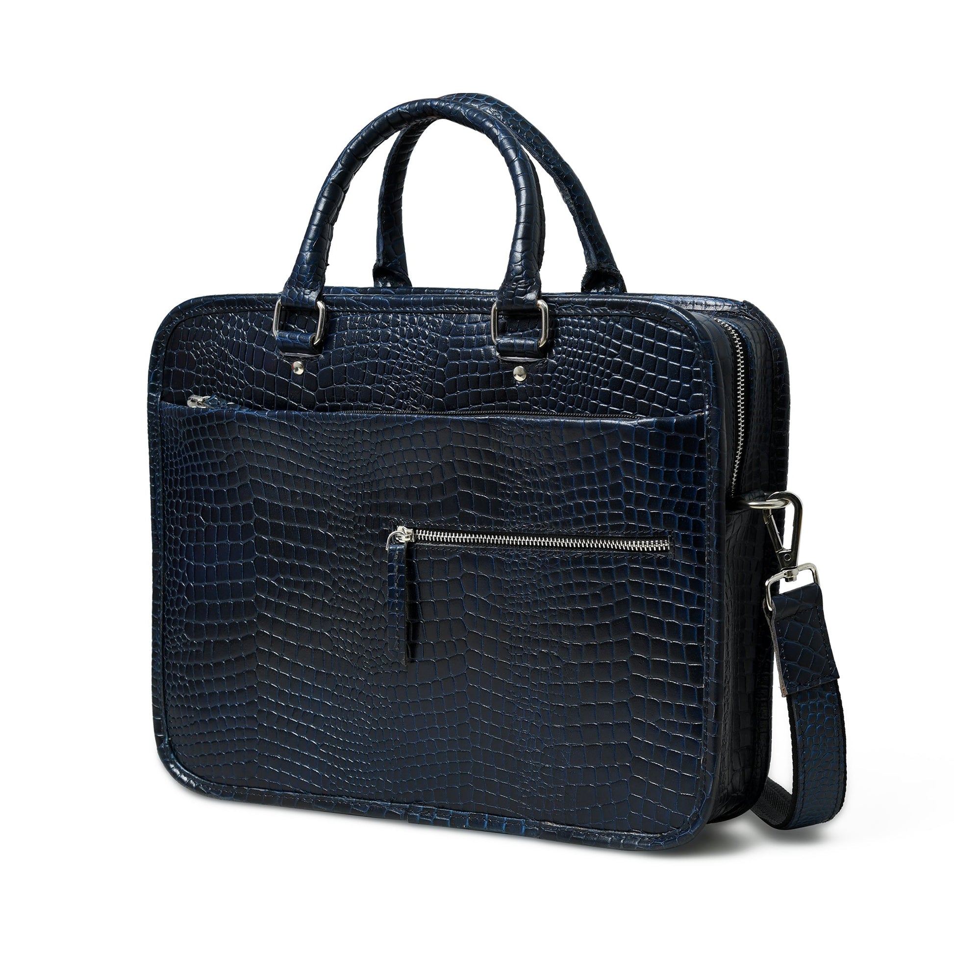 Croco Leather Computer Bag, Navy - The Tool Store