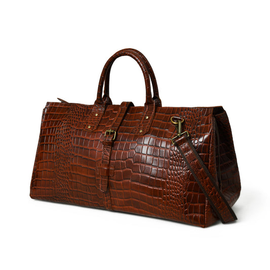 LuxeHide Brown Croco Pattern Duffle - The Tool Store