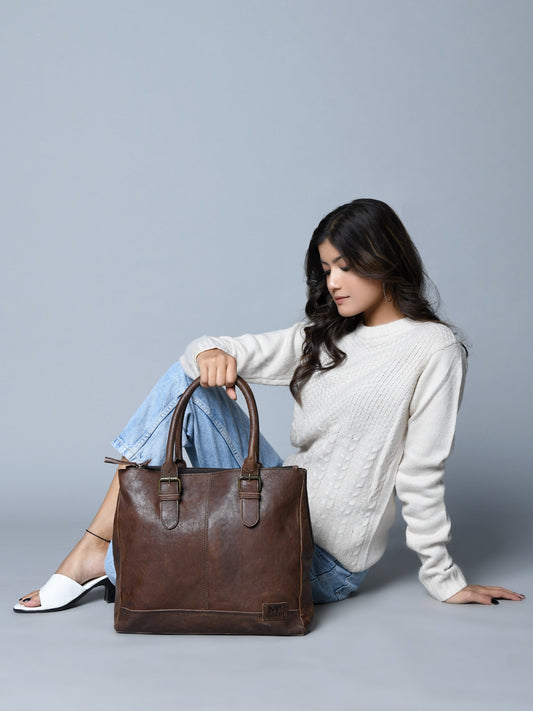 City Chic Brown Leather Shoulder Tote - The Tool Store