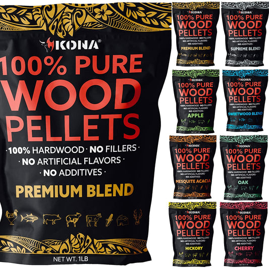Kona Premium Wood Pellets - Grilling, BBQ & Smoking - Concentrated 100% Hardwood Variety Pack - The Tool Store