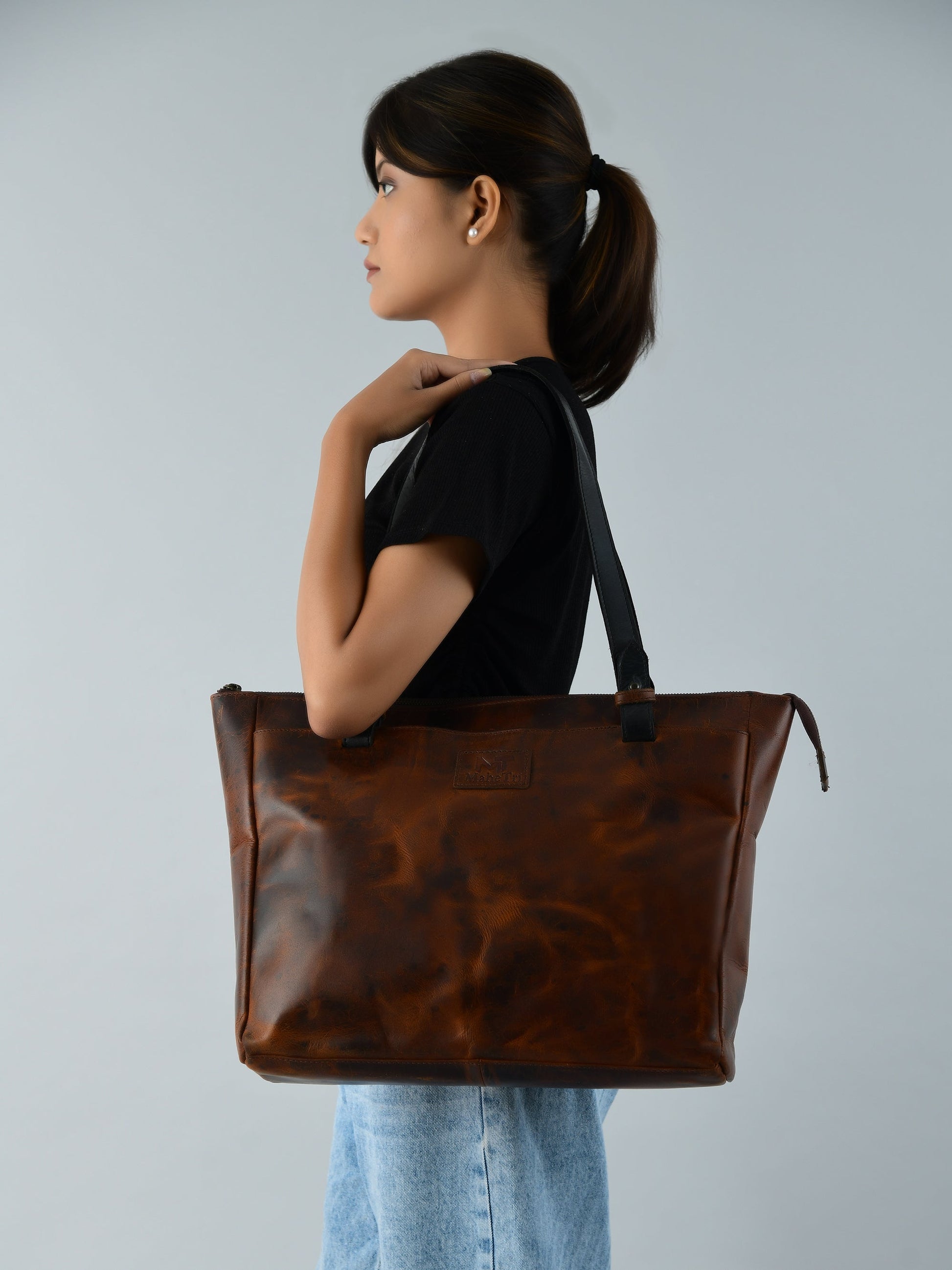 Portland Leather Tote with Zipper - The Tool Store