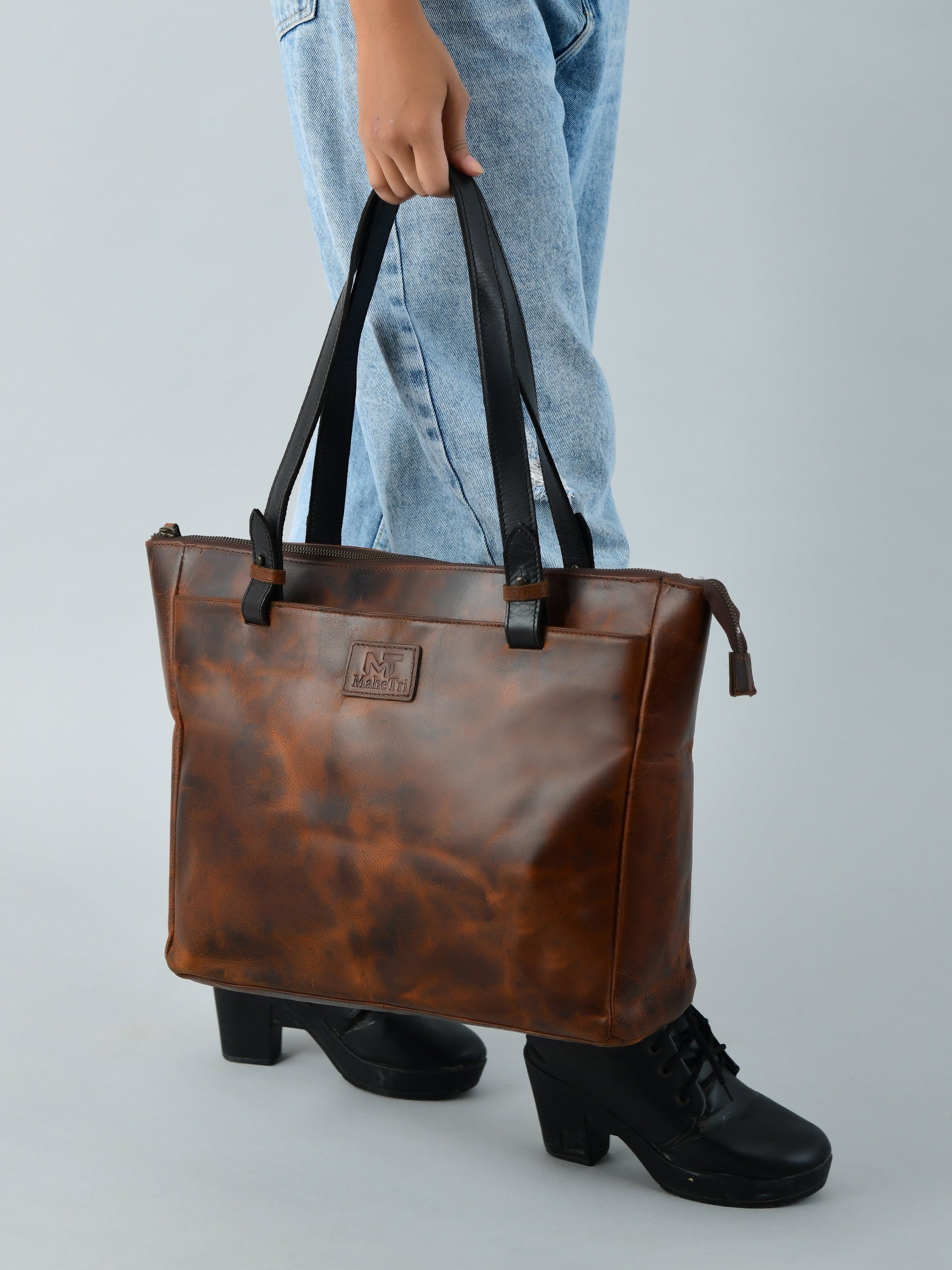 Portland Leather Tote with Zipper - The Tool Store