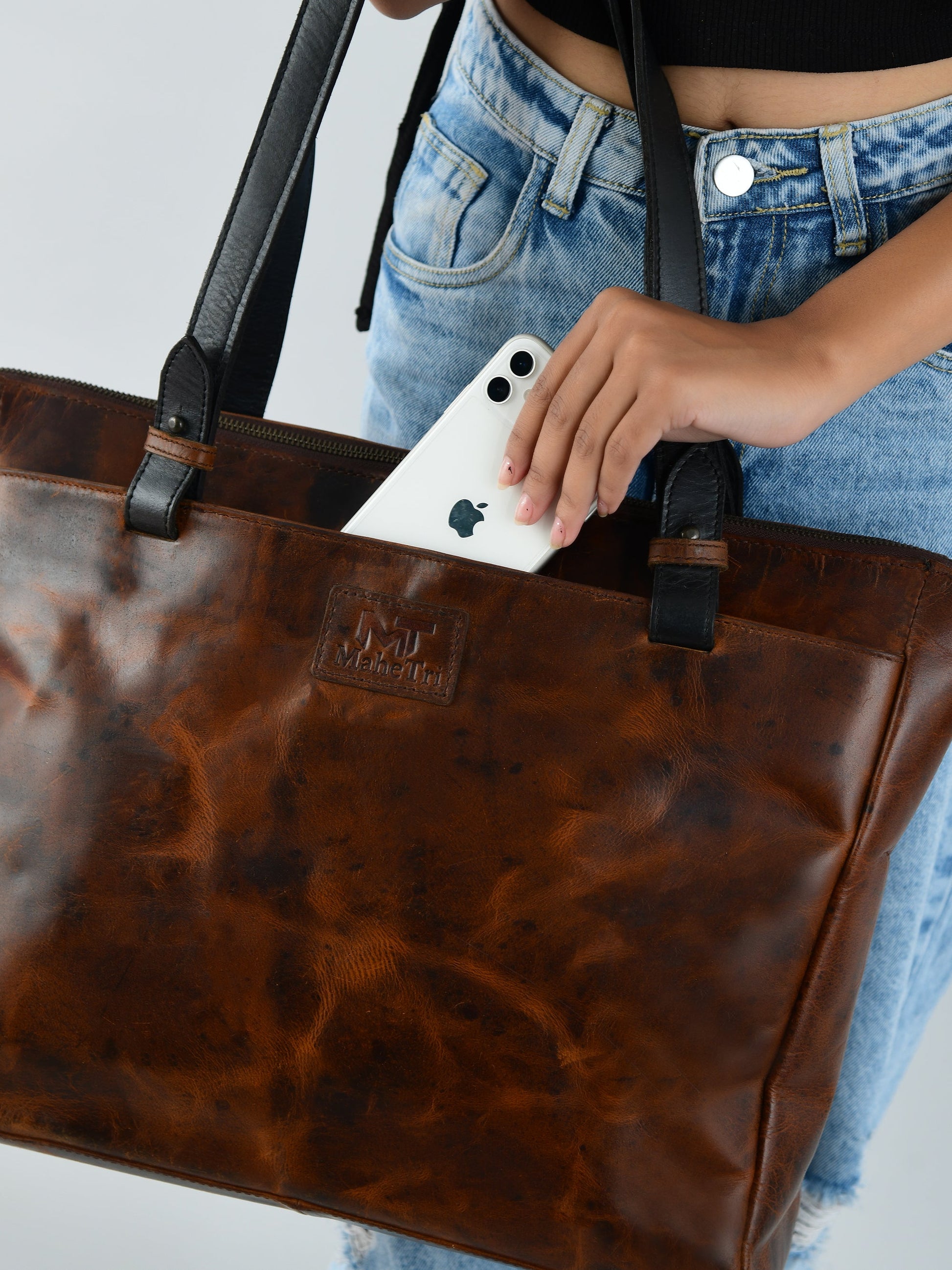 Portland Leather Tote with Zipper - The Tool Store