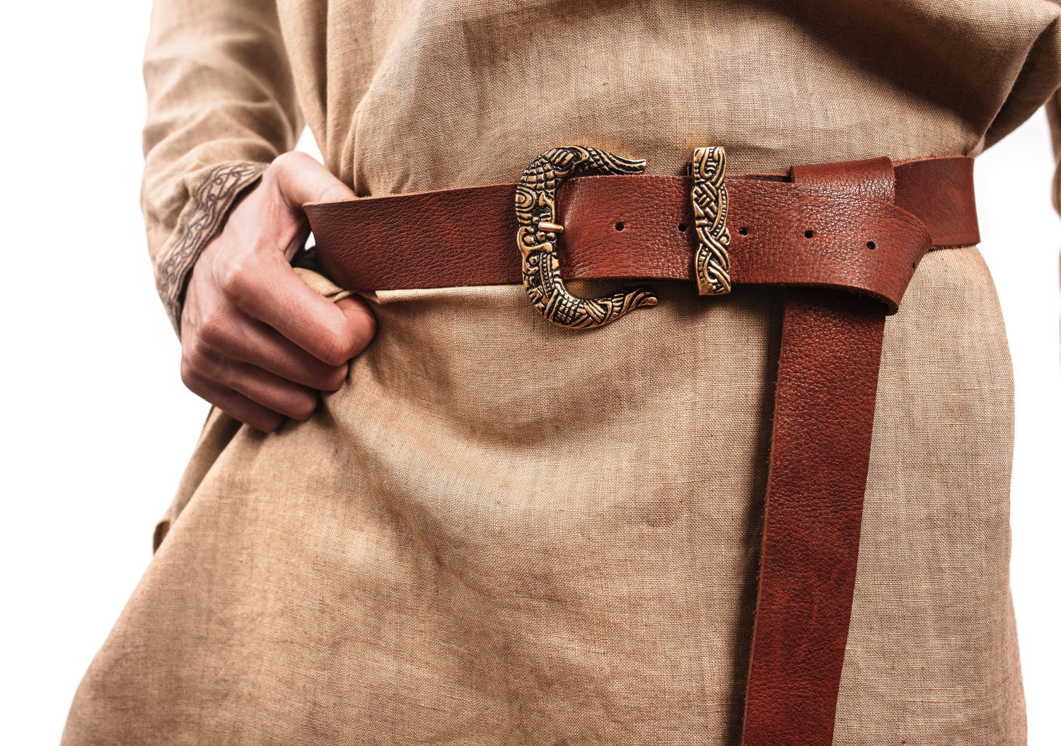 Brown Leather Belt with Brass Buckle & Tip - The Tool Store