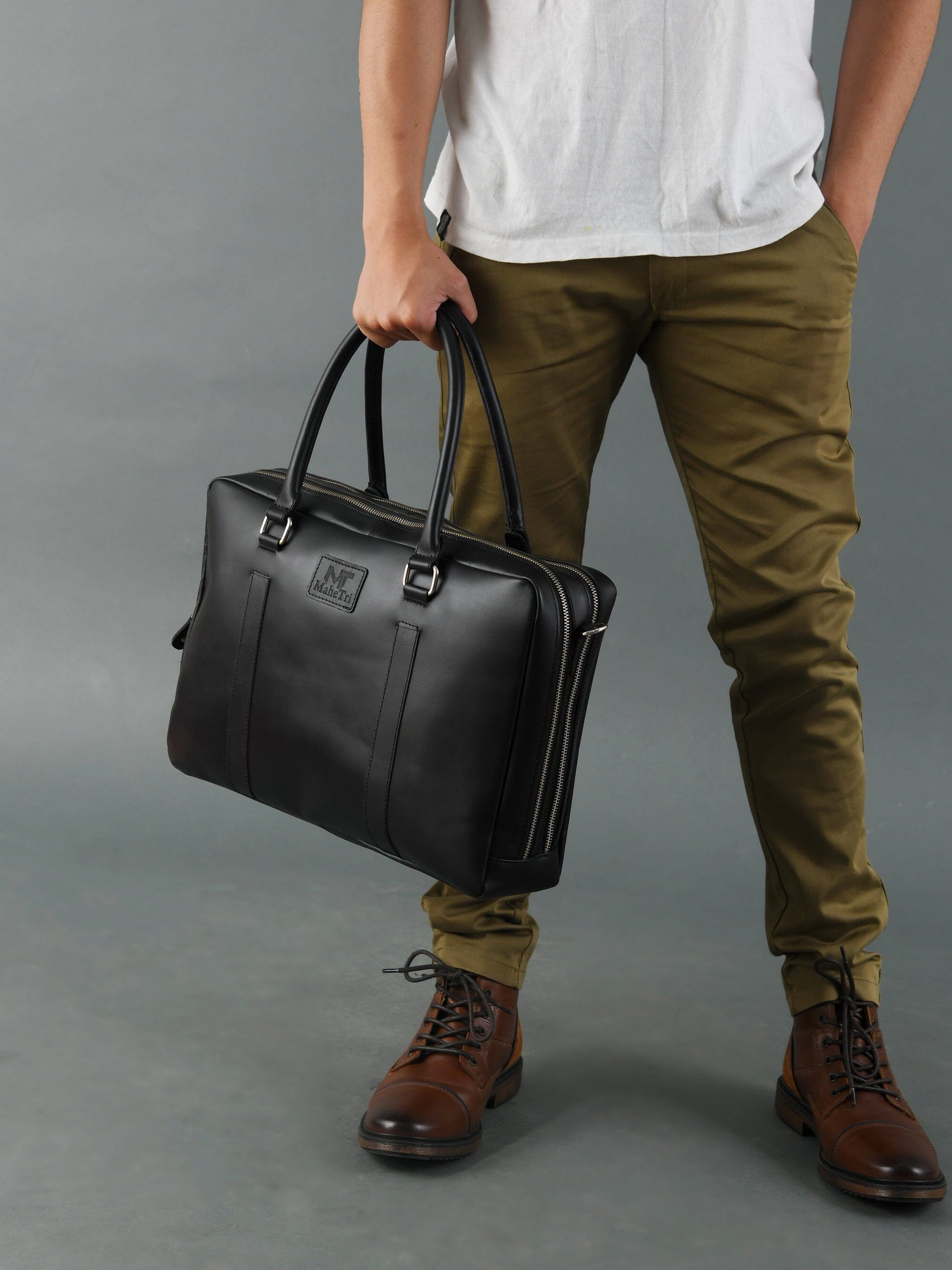 Dixon Black Buffalo Leather Laptop Briefcase - The Tool Store