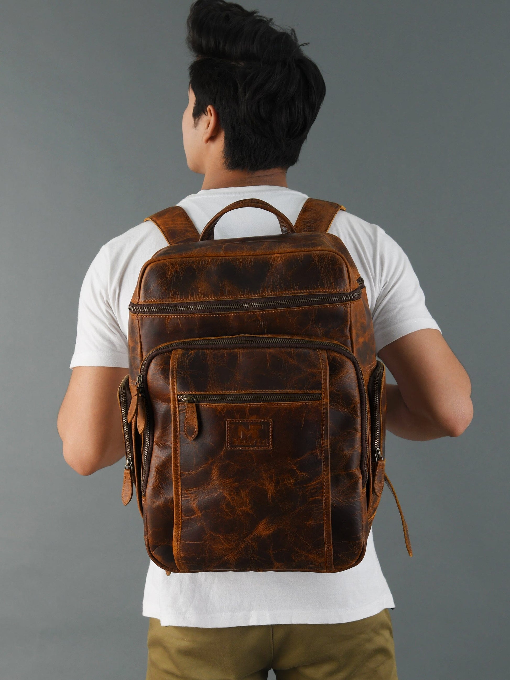 BOGO: Alpha Caramel Buffalo Leather Travel Backpack + FREE Leather Journal - The Tool Store
