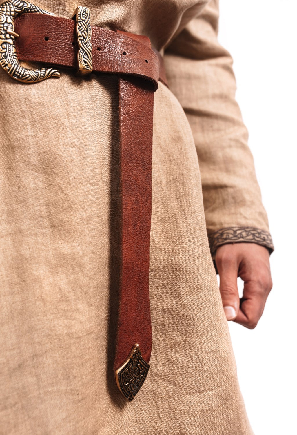 Brown Leather Belt with Brass Buckle & Tip - The Tool Store