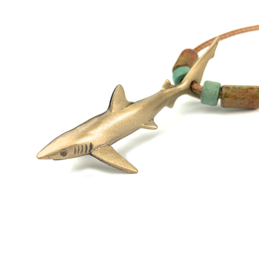 Shark Necklace for Men and Women- Bronze Blue Shark Pendant, Gifts for Shark Lovers, Blue Shark Charm Necklace, Scuba Gift, Joe Romeiro Necklace - The Tool Store